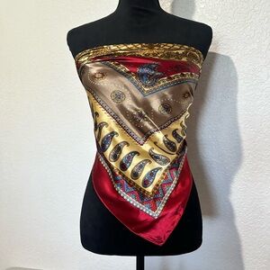 Source Unknown Red Gold Paisley Satin Bandana Scarf